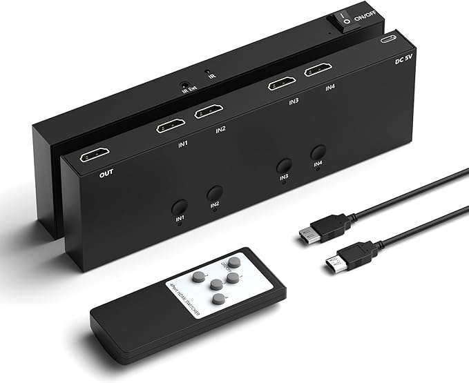 4 in 1 Out HDMI Converter with 4k@60Hz HDMI Switch & Infrared Remote Control by Arector