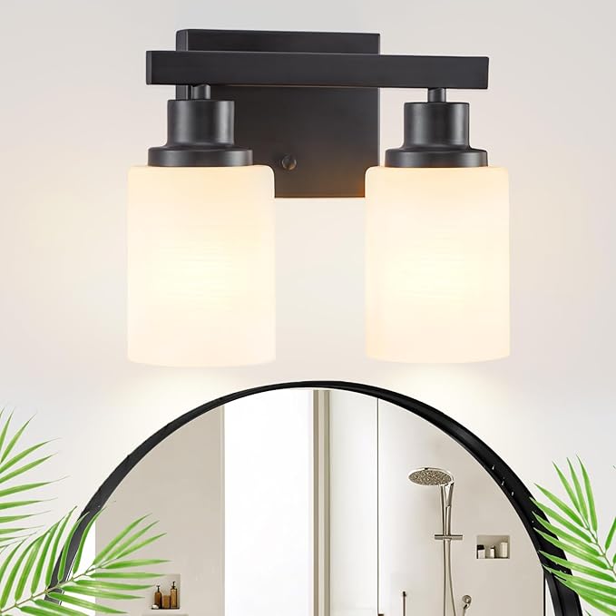 DIKAIDA Bathroom Light Fixtures Over Mirror, 2-Light Modern Matte Black Vanity - Image 8