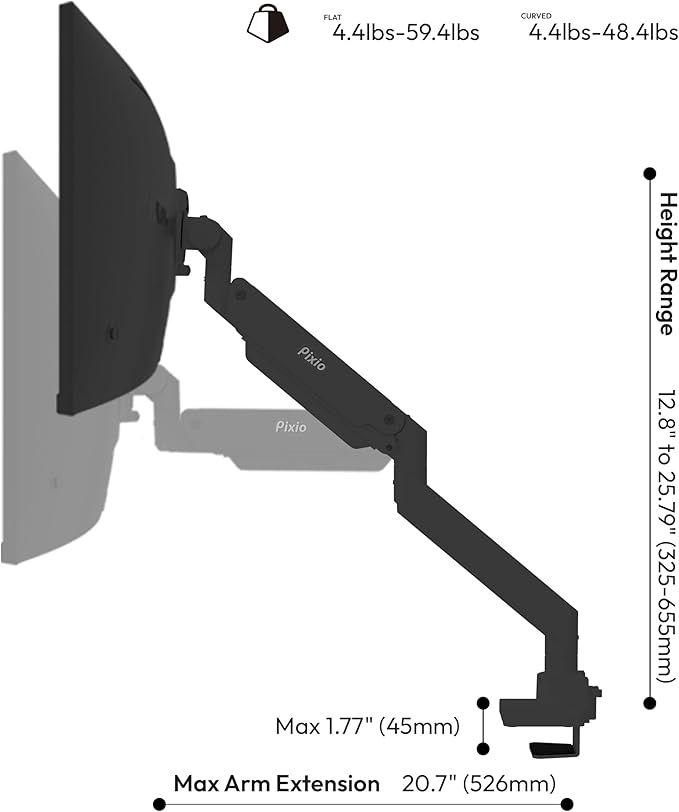 Pixio PS2S Titan Black Ultrawide Mega Heavy-Duty Premium Single Monitor Arm - Image 4
