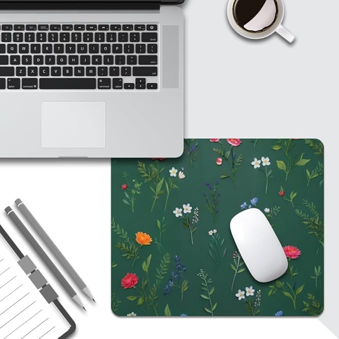 Flower Branch Pattern Cute Square Mouse pad, Waterproof, Anti Slip Rubber Base - Image 5