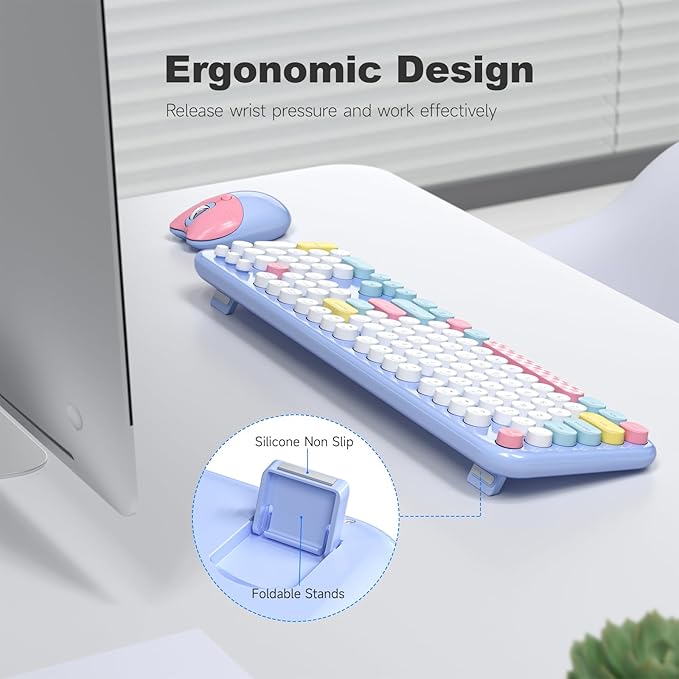 Wireless Keyboard and Mouse Combo, 2.4G Retro Typewriter Keyboard - Image 3