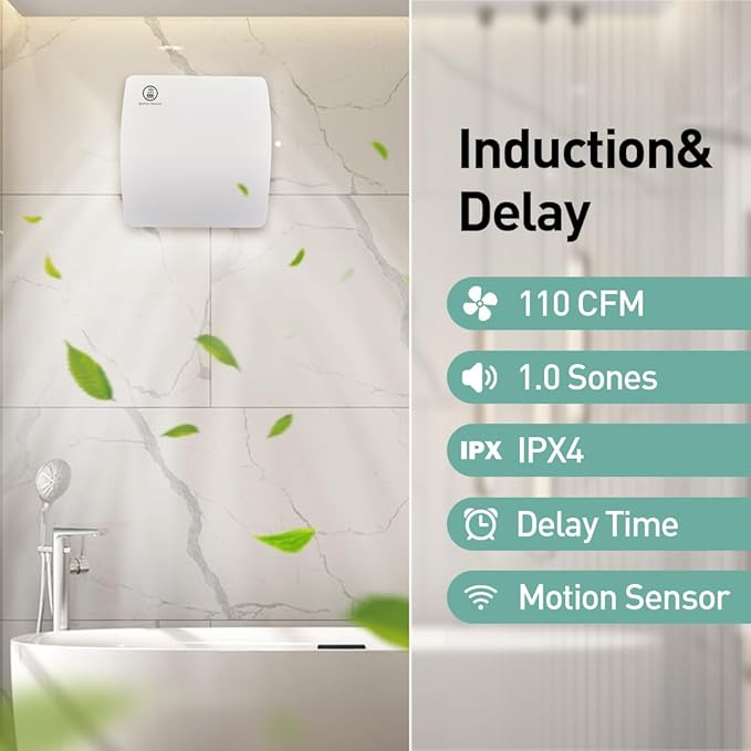Hehou 5.9 Inch Bathroom Exhaust Automatic Fan Low Noise Window Wall Mount Vent - Image 3