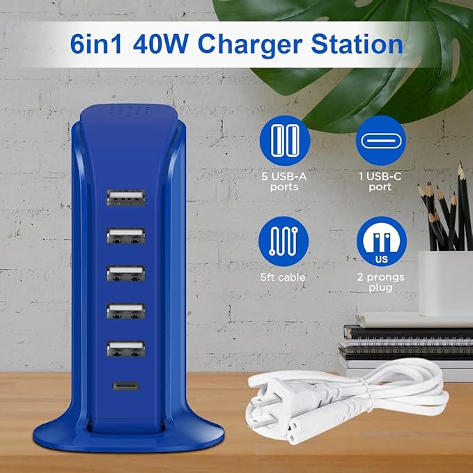USB Charging Station Upoy, 6 Ports Charging Blocks, USB Power Hub - Image 2