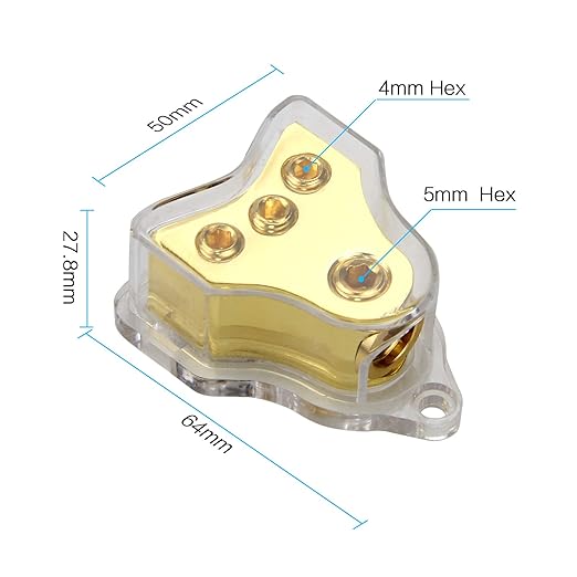RKURCK 3 Way Copper Power Distribution Block, 0/2/4 AWG Gauge in, 4/8/10 Gauge - Image 7
