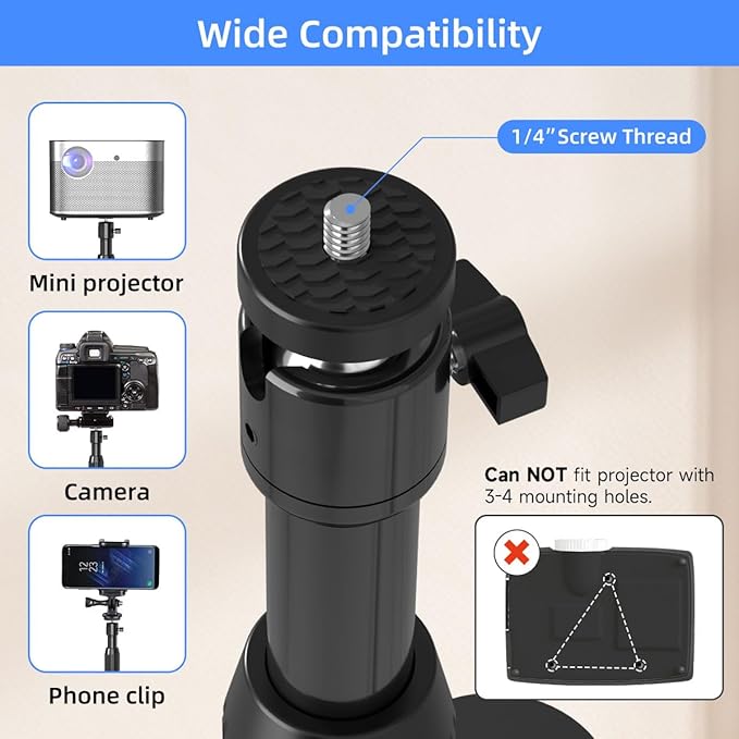 suptek Exdentable 63.9" Projector Stand 360°Swivel, Height Adjustable - Image 5
