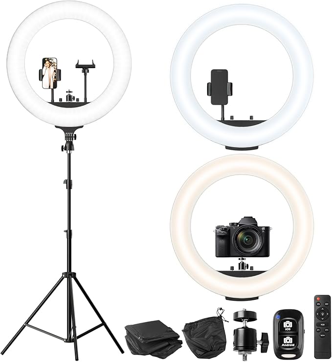 UBeesize 22'' Ring Light with 72'' Stand, 65W Large Ring Light with Phone Holder by UBeesize
