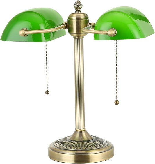Newrays Green Double Head Glass Bankers Desk Lamp by Newrays