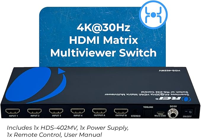 OREI Quad Multi HDMI Viewer 4 in 2 Out, HDMI Matrix Switcher 4 Ports Seamless - Image 2