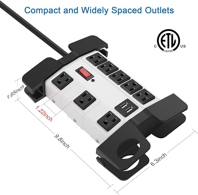 Heavy Duty Power Strip with USB, Workshop 8 Outlet Surge Protector 2700 Joules - Image 5