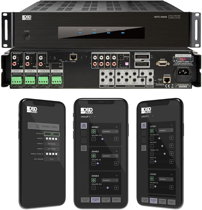 OSD Audio Nero Max8: 4-Zone, 4-Source Amplifier 80W Power, App Integration by OutdoorSpeakerDepot