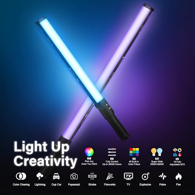 Mettlelite LS800C RGB LED Light Stick Full Color Continuous Output Video Light - Image 2