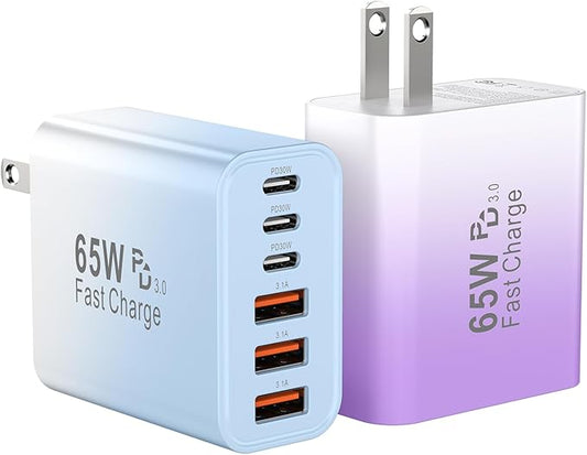 USB C Fast Charger Block, iPhone Charger Fast Charging Blocks 65W Multi Port by Bustuny
