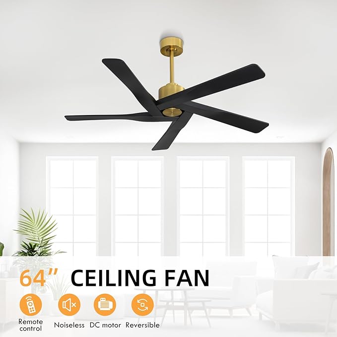 WINGBO 64" ABS DC Ceiling Fan No Light, 5 Blade ABS Plastic Ceiling Fan - Image 7