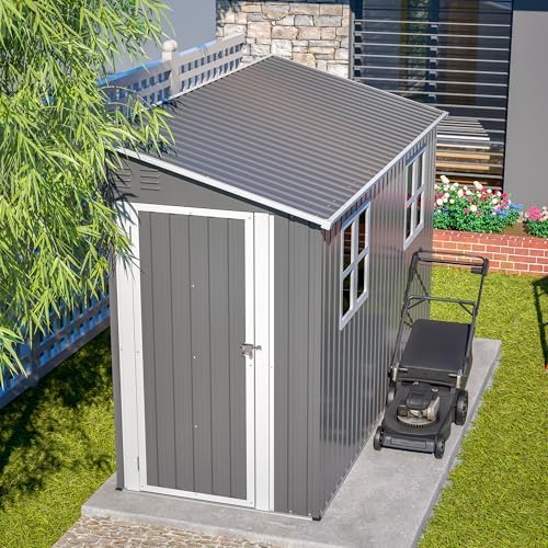 yopto 4x10 ft outdoor shed with floor frame, side view