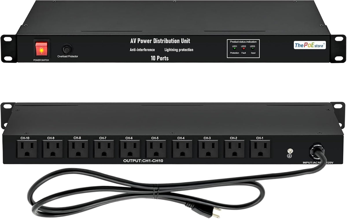 ThePoEstore 10 NEMA 5-15R Outlet Surge Protector PDU, 120V 15A 3600J 10KA