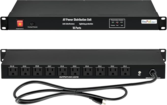 ThePoEstore 10 NEMA 5-15R Outlet Surge Protector PDU, 120V 15A 3600J 10KA by ThePoEstore