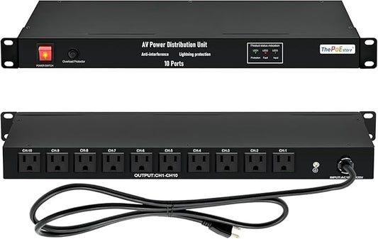 ThePoEstore 10 NEMA 5-15R Outlet Surge Protector PDU, 120V 15A 3600J 10KA by ThePoEstore