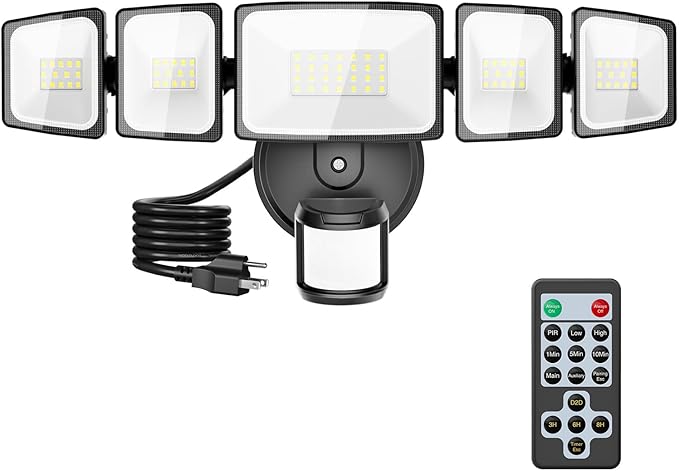 Onforu 5000LM Motion Sensor Outdoor Lights Plug in, 5 Head Motion Sensor Flood by Onforu