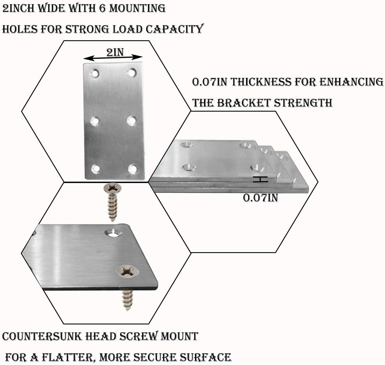 20Pcs Stainless Steel Flat Bracket Mending Plate4 x2 Bracket Joining Plate | Heavy Duty Stainless Corner Brace Metal Repair Fixing Joining Plate Right Angle Brace for Wood Furniture Cabinet Shelves