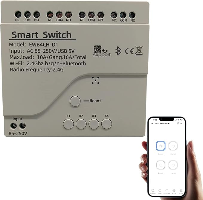 Newgoal 4 Channel Smart WiFi Relay Switching Module USB 5V/AC85V-250V, Supports by Newgoal