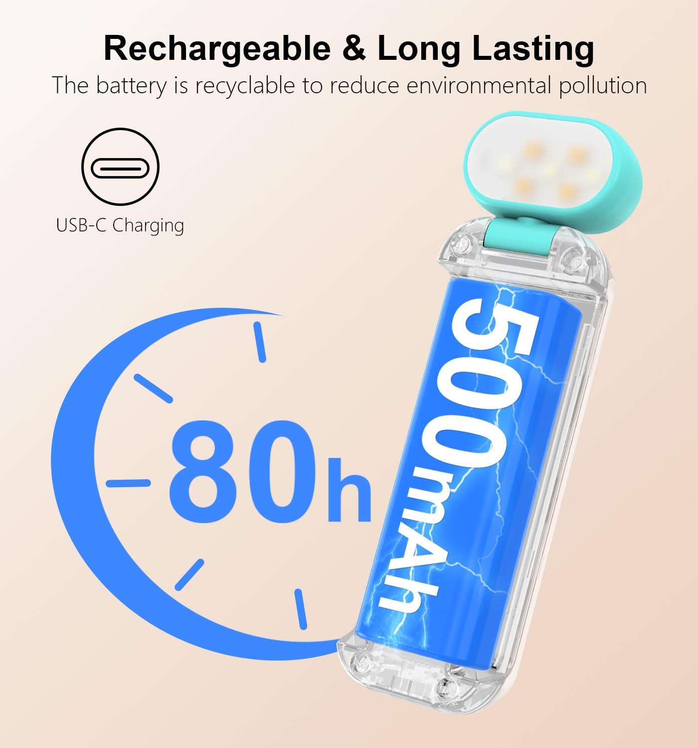 Gritin Reading Light, Rechargeable Book Light for Reading in Bed | Eye Caring 3 Color Temperatures, 5-Level Dimmable Brightness, Long Lasting, Compact Size Clip on Book Lamp for Bookworms-Blue