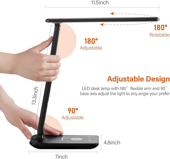 poukaran LED Desk Lamp with Wireless Charger, USB Charging Port, Table Lamp - Image 7