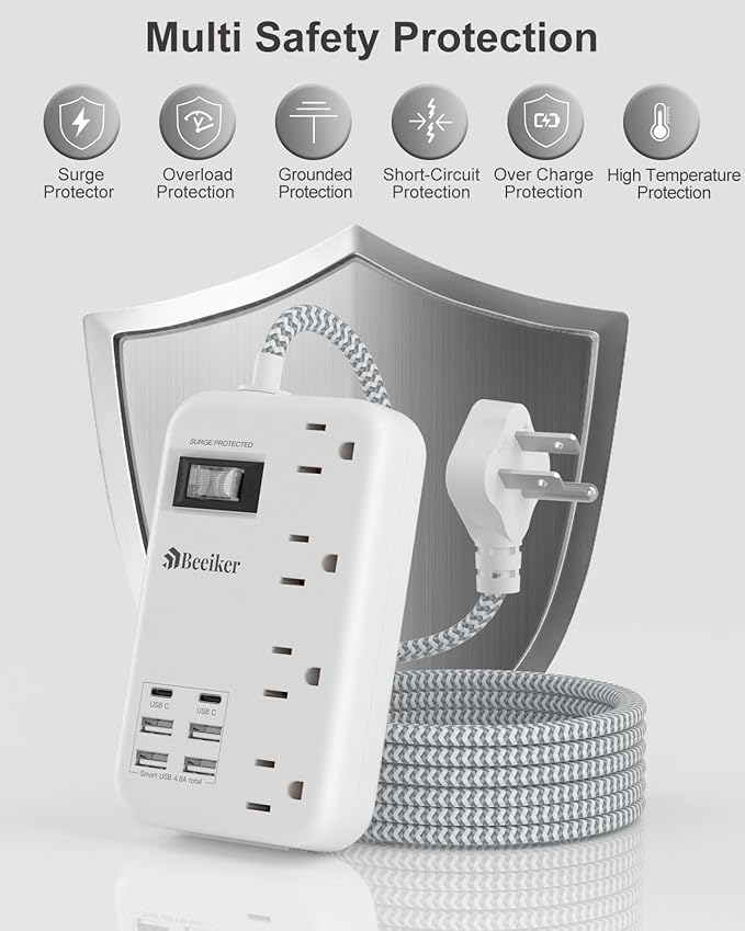 6 USB Surge Protector Power Strip- 15 Ft Extension Cord - Image 8