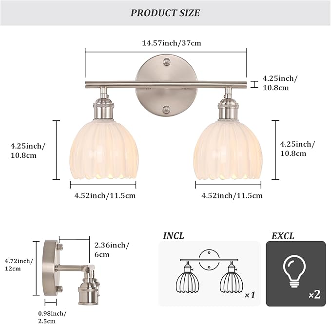 Shenmoyl Bathroom Light Fixtures, 2-Light Vanity Wall Light Over Mirror - Image 5