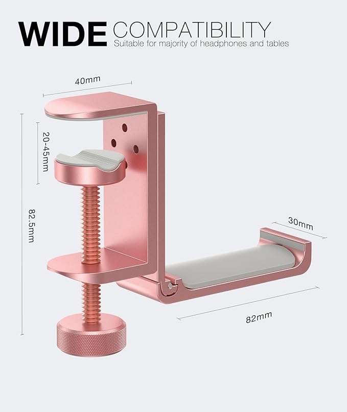 Foldable Headphone Stand and Hook – Aluminum Headset Holder Clamp Mount Under - Image 6