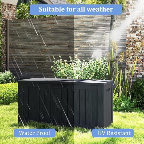 outdoor storage box waterproof with wheels, 76 gallon, close-up detail