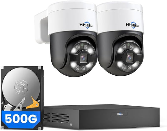 Hiseeu 6MP PoE PTZ Camera System, NVR Security Camera System w/2Pcs 5MP Wired by Hiseeu