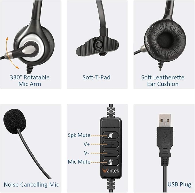 USB Headset with Microphone Noise Cancelling & Audio Controls, Computer - Image 4