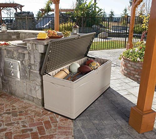 lifetime 60012 extra large deck box, 130 gallon showing dimensions