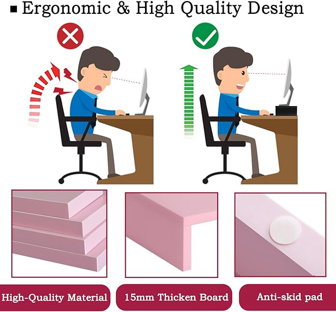 TEAMIX Pink Monitor Stand Riser-2 Pack, Wood 2 Tier Adjustable Monitor Stand - Image 5