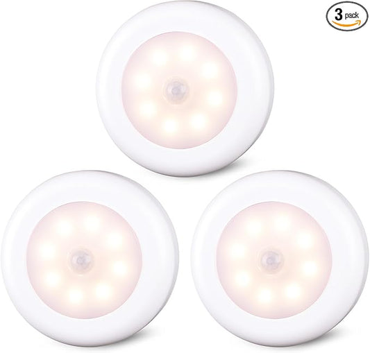 STAR-SPANGLED 3 Pack 3.1” Motion Sensor Lights Indoor AA Battery Operated by STAR-SPANGLED