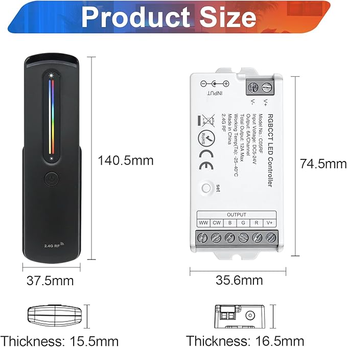 2.4GHz RF RGBCCT LED Strip Controller Remote Kit, Wireless Remote & Tuya - Image 9
