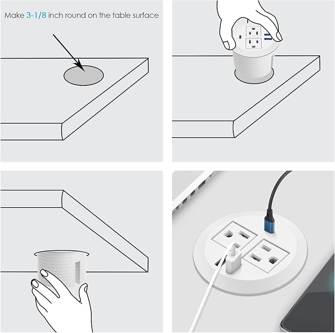 3 inch Desktop Power Grommet USB C, 20W Fast Charging Station, Furniture - Image 4