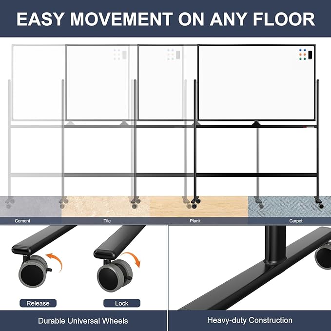 Dry Erase Whiteboard Easel on Wheels - Image 4