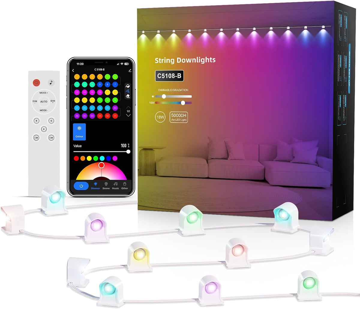 Smart RGB String Downlights, 30ft
