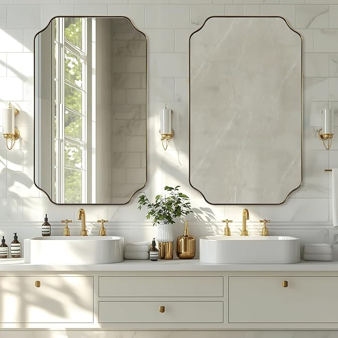 ANDY STAR 24"x40" Gold Mirror, Brushed Brass Scalloped Wall Mirror, Unique - Image 7