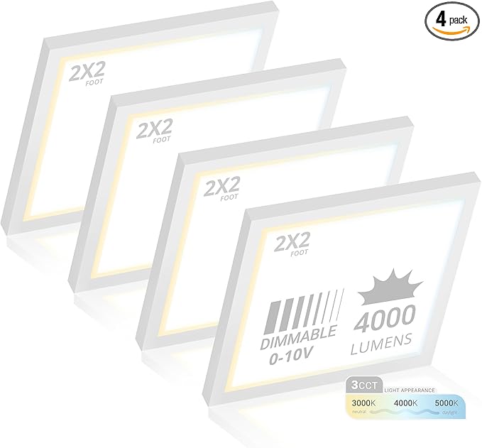NUWATT 4 Pack, 2x2 LED Flat Panel Light, 3CCT 3000K/4000K/5000K Selectable by NUWATTLighting