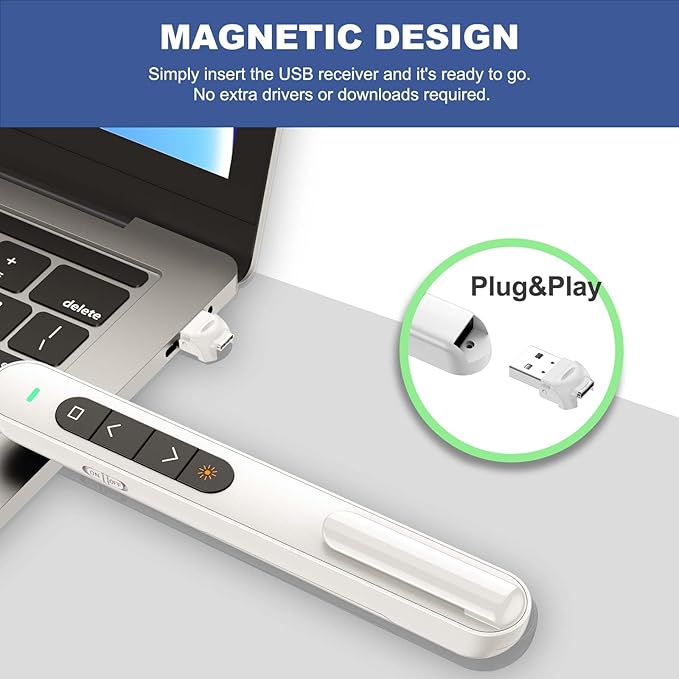 QUI Presentation Clicker for PowerPoint, RF 2.4GHz USB C Wireless Presenter - Image 5