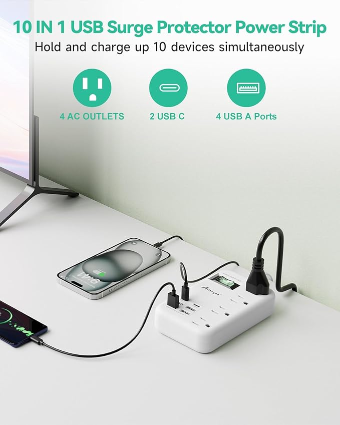 Alitayee 6 USB Surge Protector Power Strip- Travel Power Strip - Image 3