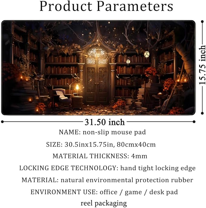 Medieval Bookshelf Desk Pad Mat Vintage Gothic Bookcase Bookshelf Deskpad Large - Image 6