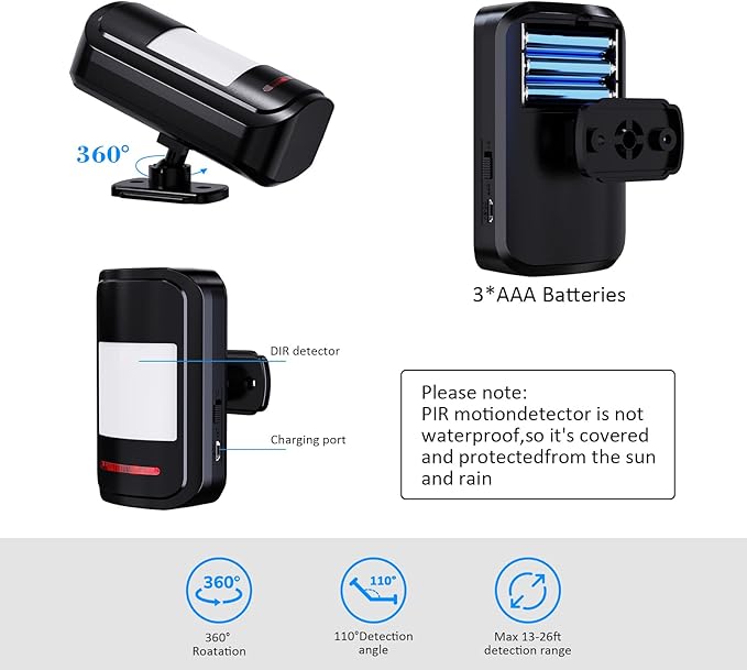 Wireless Motion Sensor Alarm Indoor, 1 PIR Detector + 1 Receiver, Movement - Image 3