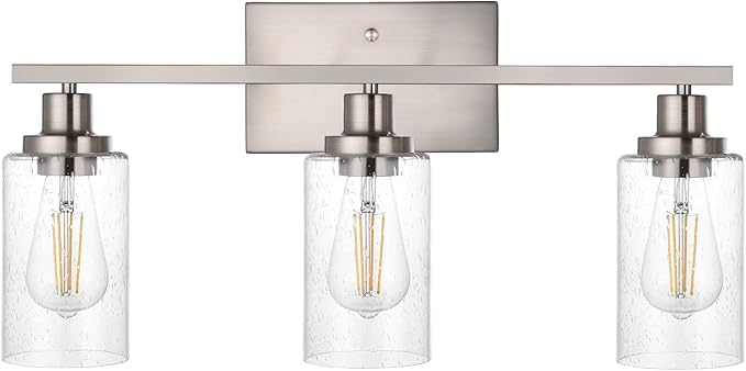 WINSHEN Bathroom Light Fixtures 3-Lights Seeded Glass in Brushed Nickel Finish by WINSHENLighting