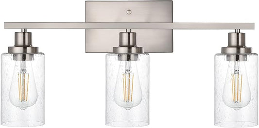 WINSHEN Bathroom Light Fixtures 3-Lights Seeded Glass in Brushed Nickel Finish by WINSHENLighting