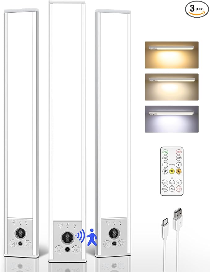 EZVALO 3 Pack Under Cabinet Lighting, 3200mAh Rechargeable Motion Sensor Light by EZVALO
