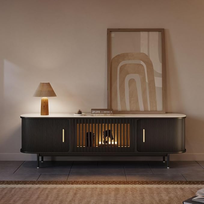 POVISON Fully-Assembled Mid Century Modern Black TV Stand - Image 2