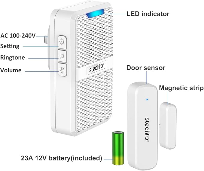 Door Chime, Wireless 600Ft Range 5 Levels Adjustable Volume Magnetic Door Open - Image 7